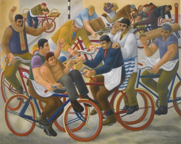 two boys singing Painting - BICYCLE BOYS Modern
